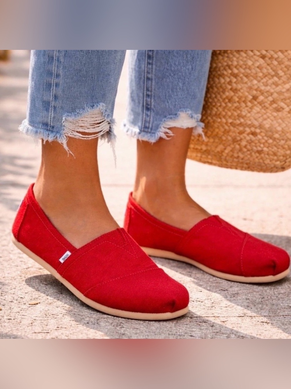 NWT TOMS RED Alpargata Canvas Slip-Ons
